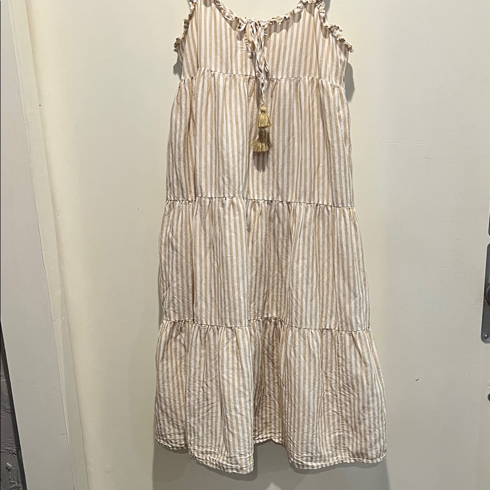 J. Crew midi Dress with Cream and Tan Stripes